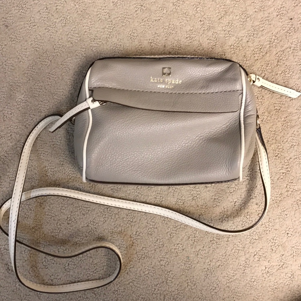 kate spade small box purse, tan and cream